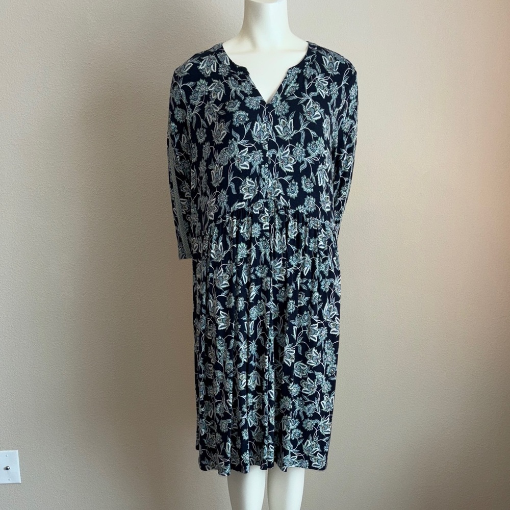 J. Jill Navy and Cream Flowered Knit Dress